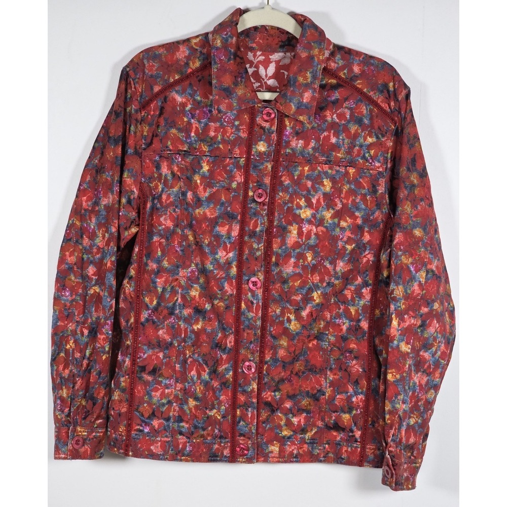 Womens XL Reversible Jacket Floral Print Casual Boho Comfort Top READ